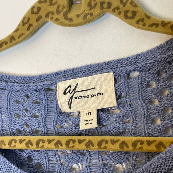 ANDREA JOVINE Periwinkle 3/4 Sleeve Scoop Neck Knit Sweater Size Medium - Picture 2 of 8
